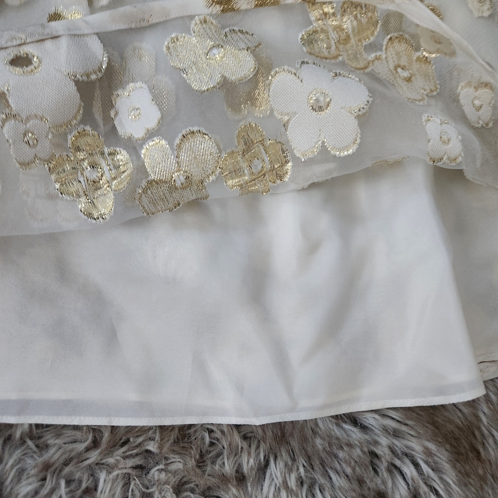 Free People Arianne Elmy White & Gold Organza Good Luck Dress Women's Size Large - Picture 8 of 14
